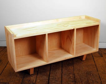 PINE Three Cube Bench/Entertainment Center Finished/Unfinished Modern Minimalist Wood Storage Furniture
