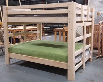 Queen Over Queen Bunk Bed - Unique Bedroom Bunk Bed Set Solid Wood Furniture