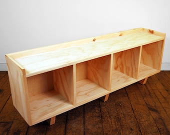 PINE Four Cube Bench/Entertainment Center Finished/Unfinished Modern Minimalist Wooden Storage Furniture