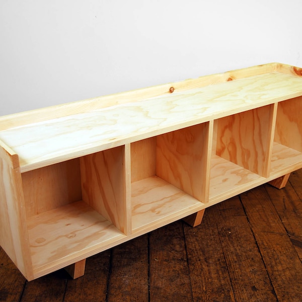 PINE Four Cube Bench/Entertainment Center Finished/Unfinished Modern Minimalist Wooden Storage Furniture