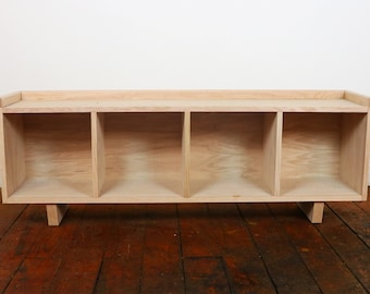 OAK Four Cube Bench/Entertainment Center Finished/Unfinished Modern Minimalist Wood Storage Furniture