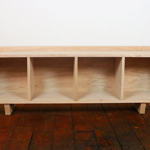 OAK Four Cube Bench/Entertainment Center Finished/Unfinished Modern Minimalist Wood Storage Furniture