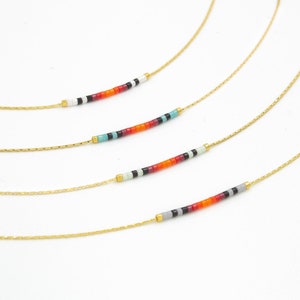 Dainty Beaded Necklace, Dainty Turquoise Necklace, Simple Gold Necklace, Necklace with Colorful Beads, Ombre Necklace, Minimalist Necklace.