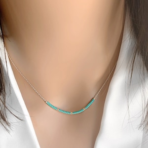 Thin Silver Necklace with Tiny Beads, Delicate Beaded Necklace, Silver Layering Necklace, Dainty Thin Short Necklace, Jewelry Gift for Women