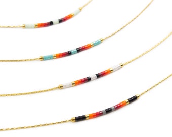 Colorful Beaded Necklace, Simple Necklace, Ombre Necklace, Delicate Boho Necklace, Minimalist Gold Necklace, Delicate Gold Beaded Necklace.