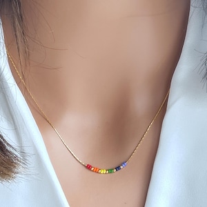 Rainbow Beads Necklace, Small Colorful Bead Necklace, Dainty Necklace, Colorful Beaded Necklace, Dainty Bead Necklace, Bead Rainbow Necklace