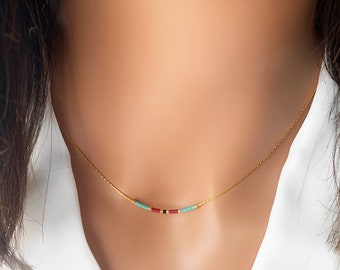 Dainty Beaded Necklace, Turquoise Beaded Necklace, 925 Silver Beaded Necklace, Minimalist Necklace, Thin Beaded Necklace, Layering Necklace.