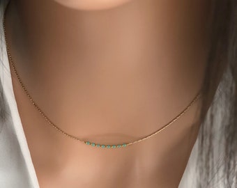 Minimalist Necklace/Dainty Beaded Necklace/Short Layering Necklace/Delicate Gold Necklace/Necklace with Tiny Beads/Turquoise Necklace