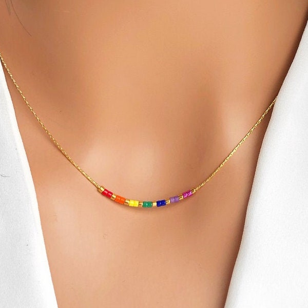 Collier arc-en-ciel, collier de petites perles colorées, collier de petites perles, collier coloré, collier de perles délicates/collier en or fin.