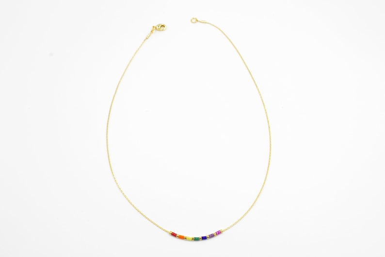 Rainbow NecklaceTiny Colorful Bead NecklaceTiny Beads NecklaceColorful NecklaceDelicate Bead NecklaceThin Gold Necklace