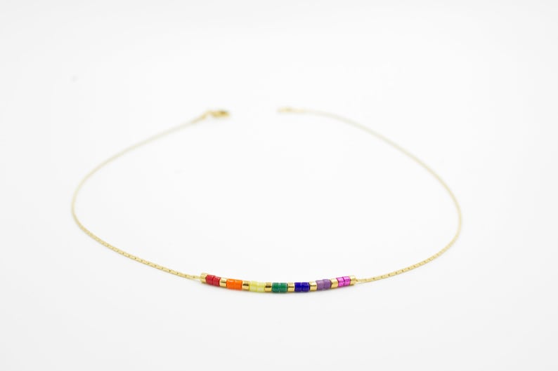 Rainbow NecklaceTiny Colorful Bead NecklaceTiny Beads NecklaceColorful NecklaceDelicate Bead NecklaceThin Gold Necklace