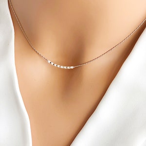 Silver Minimalist Necklace/Silver White Necklace/Delicate Necklace/Layering Necklace/Delicate Silver Beaded Necklace/Silver Dainty Necklace.
