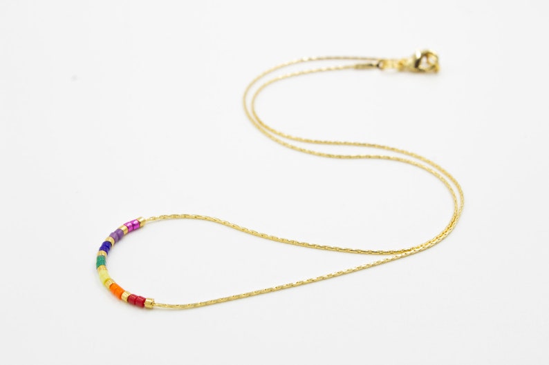 Rainbow NecklaceTiny Colorful Bead NecklaceTiny Beads NecklaceColorful NecklaceDelicate Bead NecklaceThin Gold Necklace