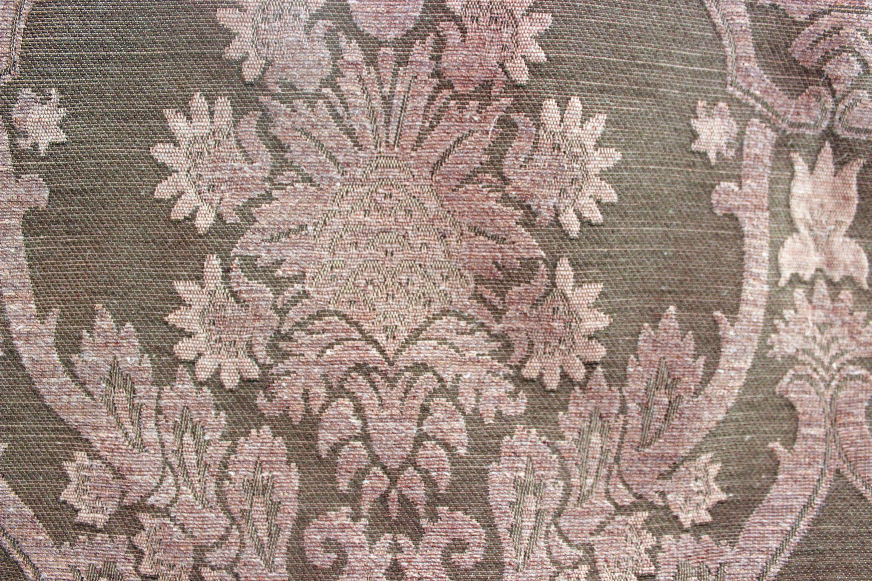 Damask Tapestry Chenille Fabric Upholstery Fabric, Olive Green / Gold 60  Width Sold by Yard in Continuous Yards 