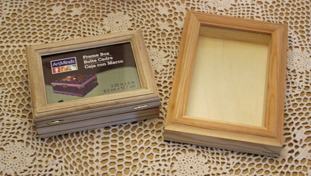 2 Shadow Box Frames Unfinished Wood Glass Inserts 1 Box Style 4.5 X 6. ...