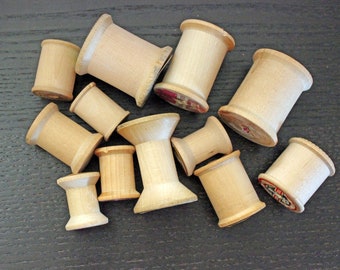 12 Empty Wood Thread Spools Wooden Spools Lot of 12 Empty Wood Spools Vintage Wood Spools Different Sizes All in Very Good Condition