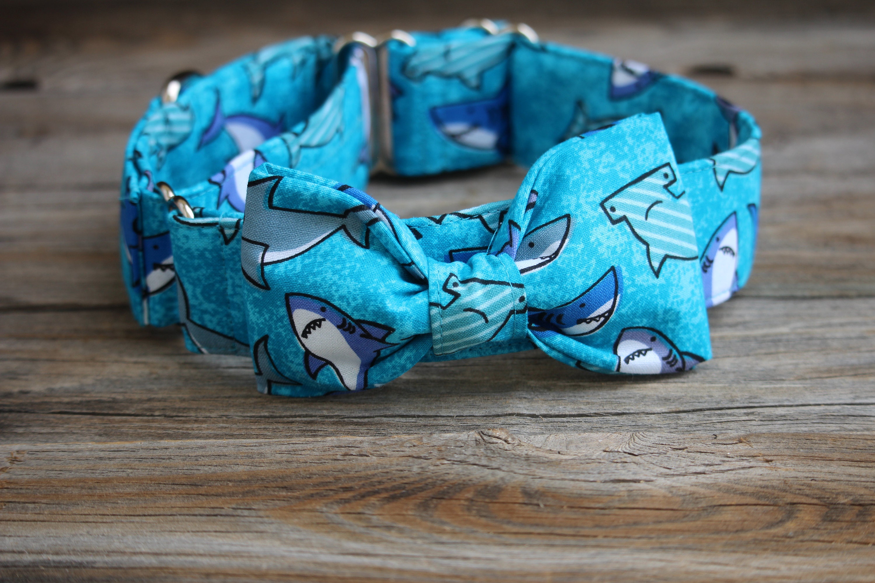 Shark dog collar, martingale collar, dog collar, colorful dog collar.…