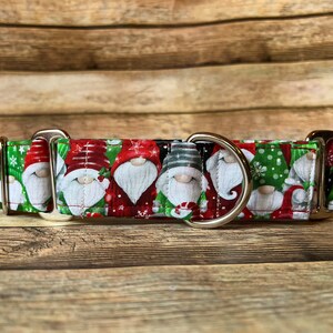 Adorable gnome Christmas dog collar, no slip Dog collar, Martingale dog collar, Buckle dog collar