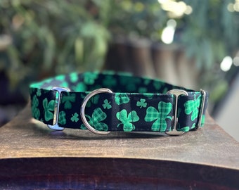 Lucky shamrock St Patrick’s day collar, buckle or martingale, size small through giant