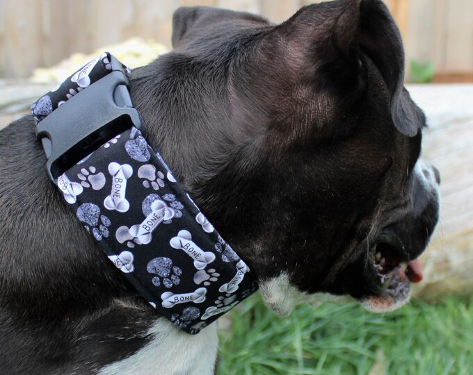 Dog Bone Collar Paw Print Dog Collar Wide Dog Collar Thick Etsy