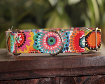 Colorful mandala Canvas Martingale Dog Collar, wide and thick, size small through XL