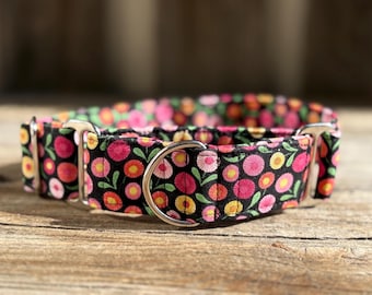Floral Dog Collar: Martingale or Buckle, Thick Wide Collar