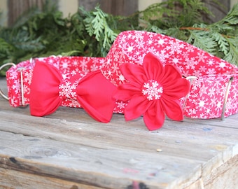 Red and white snowflake dog collar, no slip Dog collar, Martingale dog collar, Buckle dog collar, * More info on 2&quot; in description