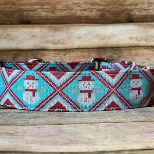 Cute snowman Christmas sweater dog collar, no slip Dog collar, Martingale dog collar, Buckle dog collar