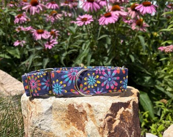 Purple flower summer dog collar, dog collar for girl dogs, colorful dog collar, dog collar for large dogs, martingale