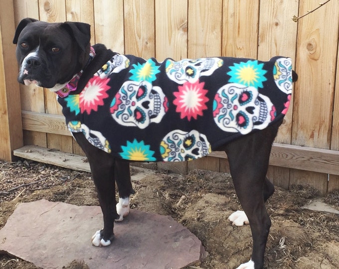 Sugar Skull Fleece Dog Coat Large Breed Dog Coat Pit Bull Etsy