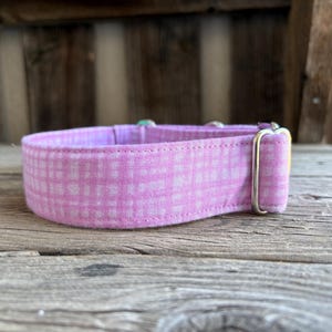 Pink Plaid Dog Collar: Martingale or Buckle, No Slip