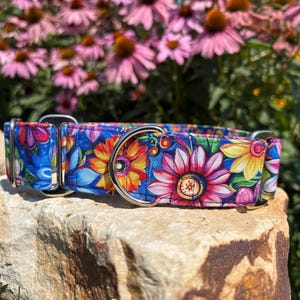 Beautiful flower dog collar, no slip Dog collar, Martingale dog collar, Buckle dog collar size small through giant