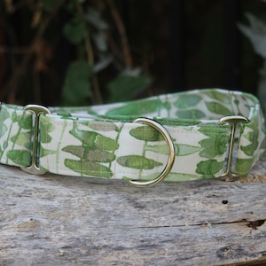 Coleira de cachorro Martingale em tela de videira verde e branca, larga e grossa, tamanho pequeno a XL