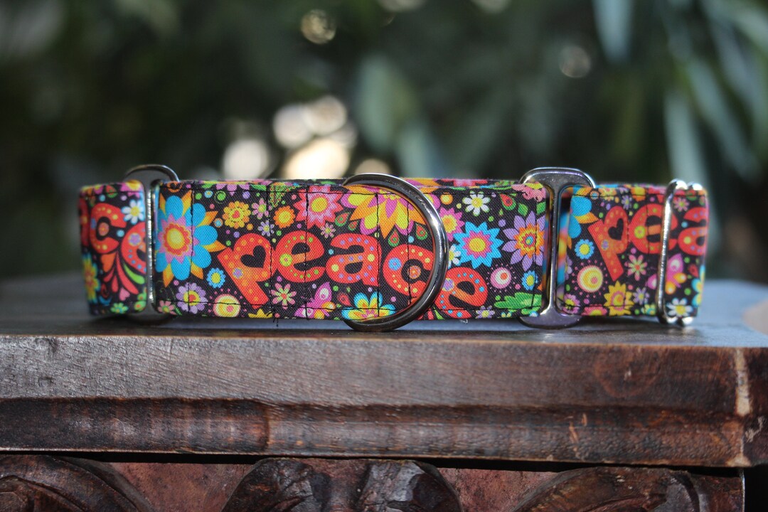 Hippy Peace Sign Wide Martingale Dog Collar Wide Dog Collar Etsy