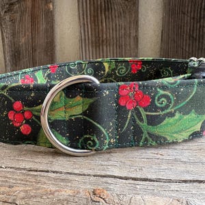 Adorable Christmas holly dog collar, no slip Dog collar, Martingale dog collar, Buckle dog collar