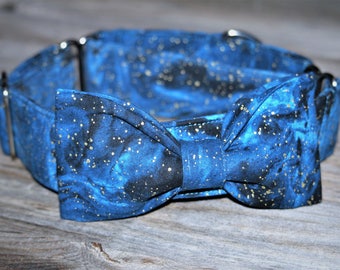 Blue Galaxy Dog Collar: Martingale Style, Extra Wide