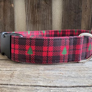Red and black plaid  dog collar, no slip Dog collar, Martingale dog collar, Buckle dog collar