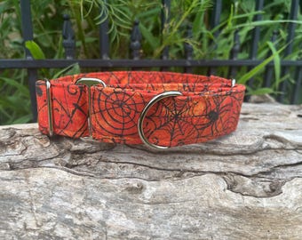 Collier pour chien d'Halloween en toile d'araignée : orange et noir, boucle ou martingale