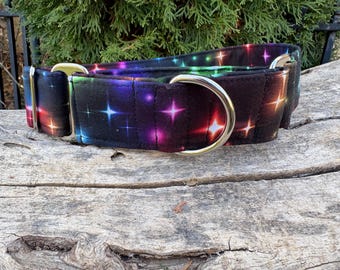 Collar para perro Galaxy, arcoíris cósmico de noche estrellada, martingala o hebilla hecha a mano