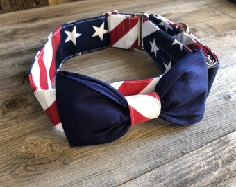 American flag, Canvas Martingale or buckle Dog Collar, wide and thick, size small through XL