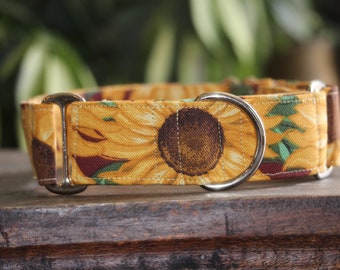 Sunflower Canvas Martingale Dog Collar, wide and thick, size small through XL