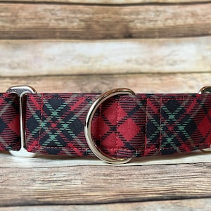 Red and green plaid Christmas dog collar, no slip Dog collar, Martingale dog collar, Buckle dog collar
