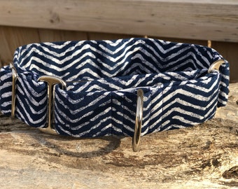 Collar Martingala de Lona para Perros: Zig Zag Azul