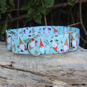 Adorable gnome Christmas dog collar, no slip Dog collar, Martingale dog collar, Buckle dog collar