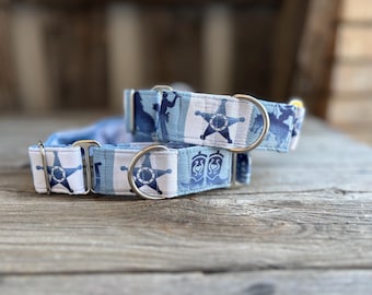 Cowboy Western Print Dog Collar: Martingale or Buckle Style