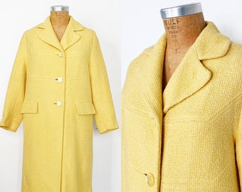 1960s / 60s Vintage Lemon Yellow Wool Coat / Small