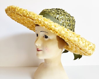 1950s / 60s Vintage Color Block Straw Hat by Reproductions by Paulette