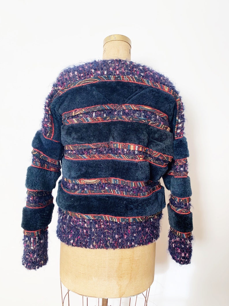 1980s 80s Vintage Stripe Patchwork Sweater Pullover by Koos Van Den Akker for Ben Kahn Furs Medium Large