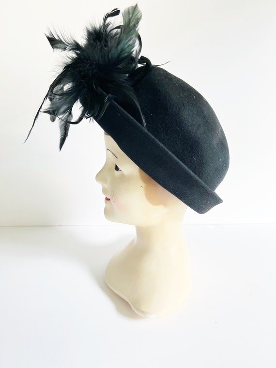 1940s / 40s Vintage Black Wool Felt Derby Hat wit… - image 2