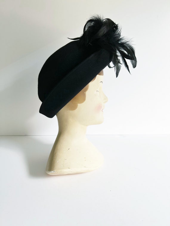 1940s / 40s Vintage Black Wool Felt Derby Hat wit… - image 4